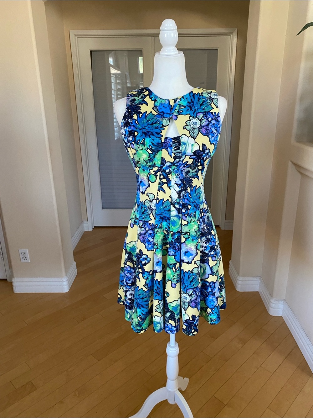Gabby Skye Yellow Dress with Blue Floral Print